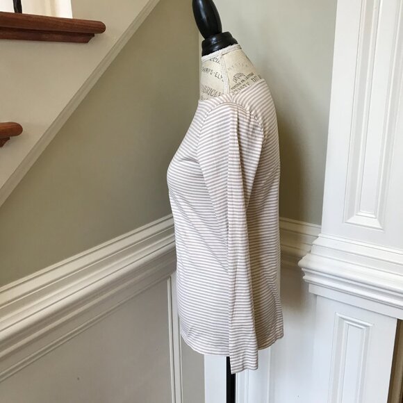 Ann Mashburn Long Sleeve Boatneck Tee T Shirt Top Womens Medium Tan Cream Stripe - Picture 6 of 9